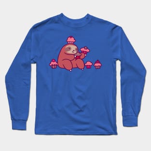 Sloth Eating Cupcakes Long Sleeve T-Shirt